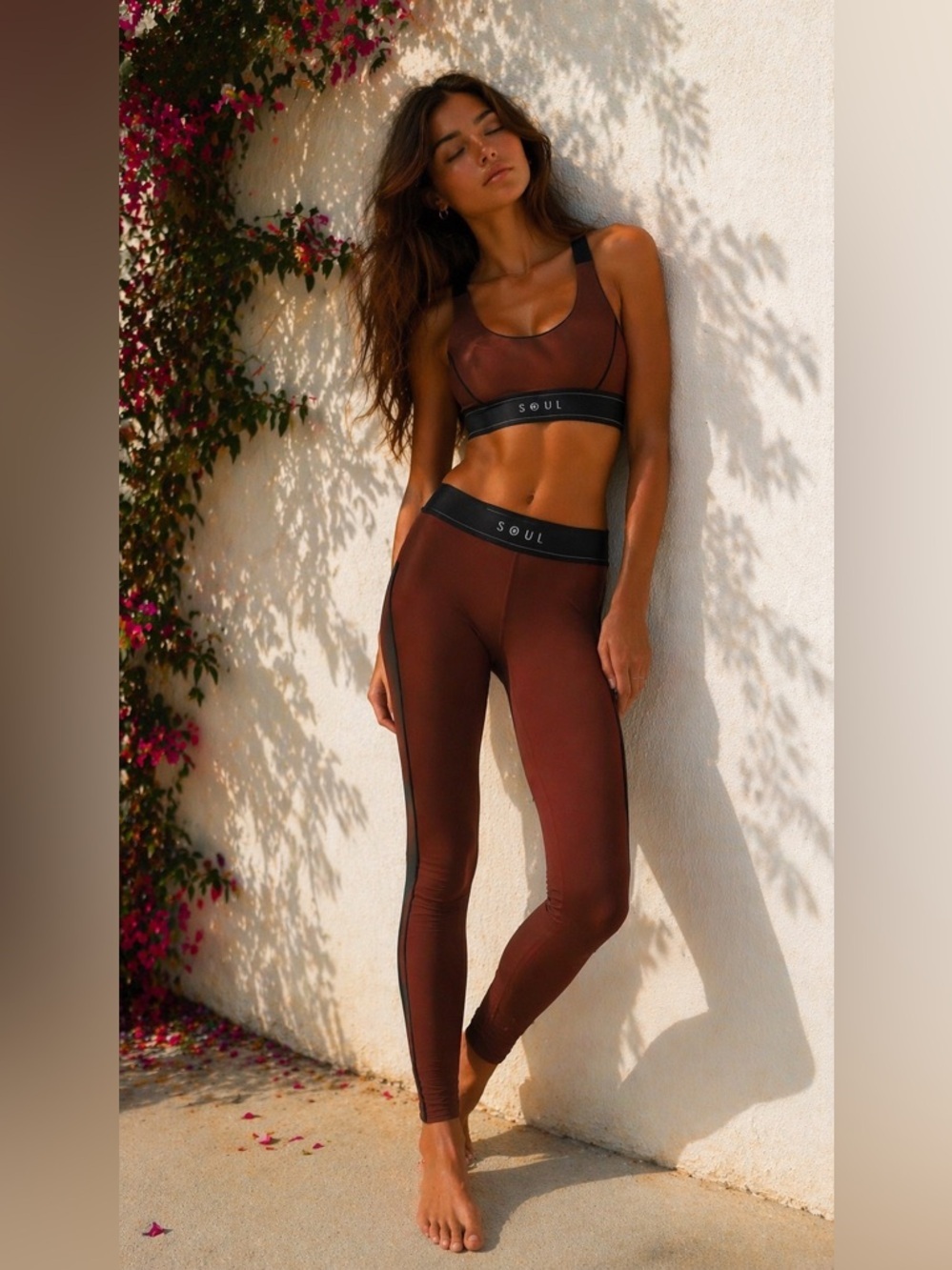 soulcycle Brown & Black High-Waist Leggings and Sports Bra Set